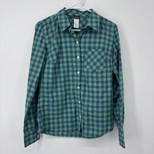 Patagonia Checkered Sleeve Shirt Organic Cotton Womens Size 4 Blue Green